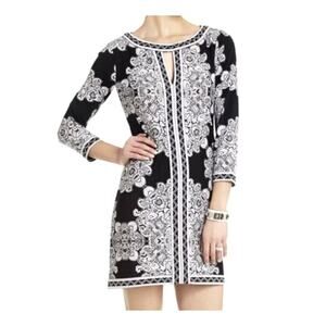 BCBGMAXAZRIA mini print black keyhole dress Y2K style